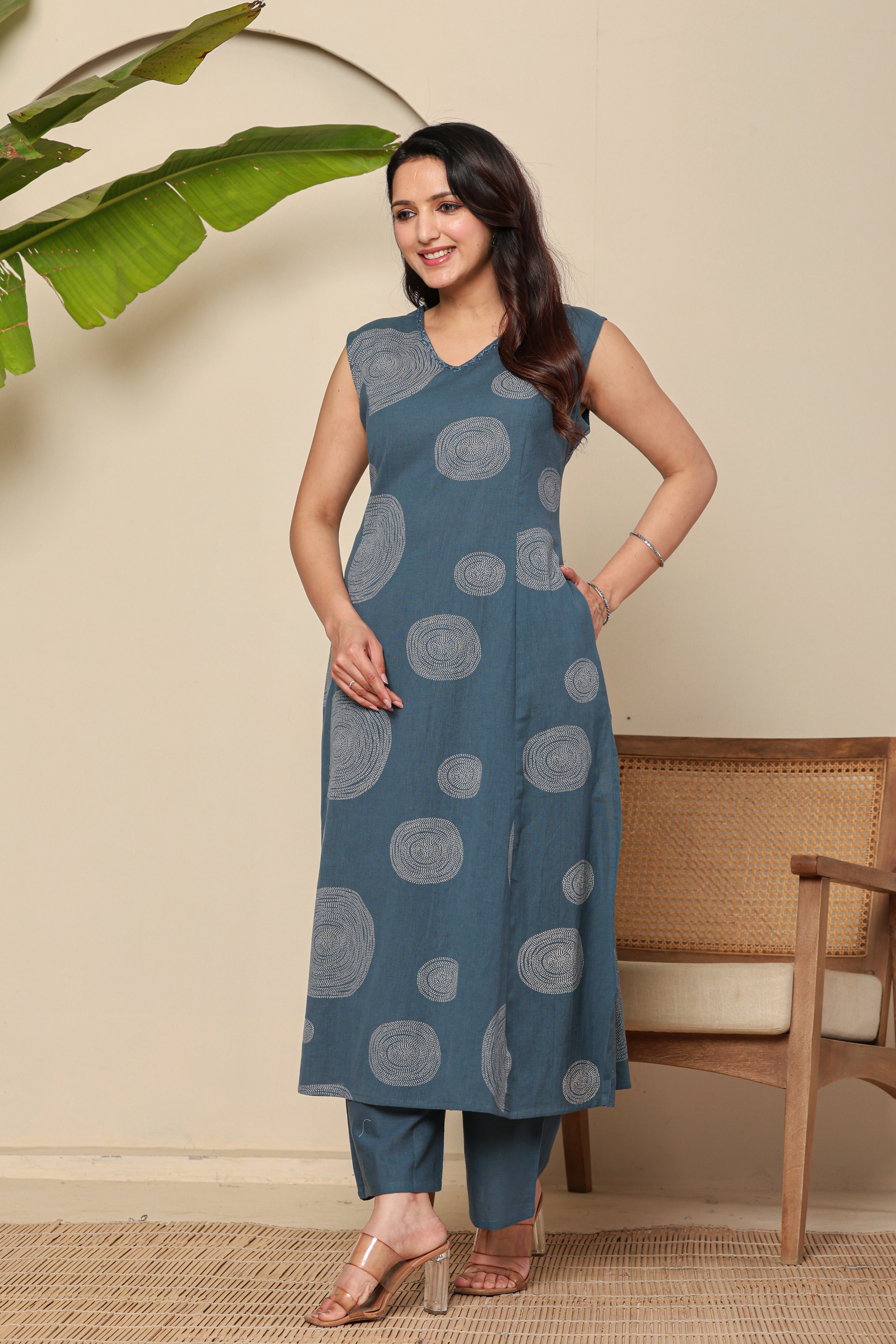 Soft Blossom Women's 2-Piece Cotton Sleepwear Set – Lite Blue Floral Printed Top & Pants