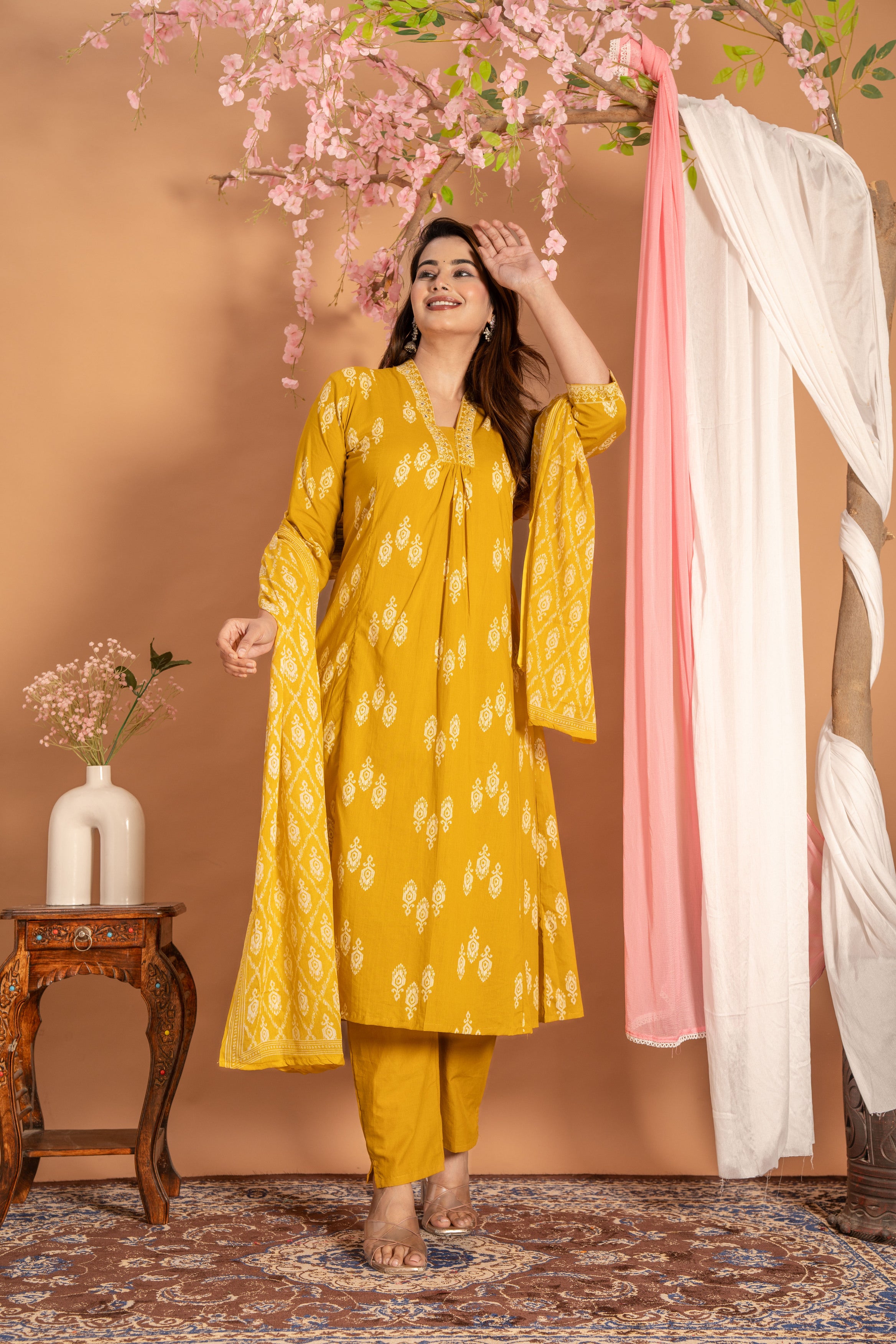 Yellow Floral Elegance Suit Set
