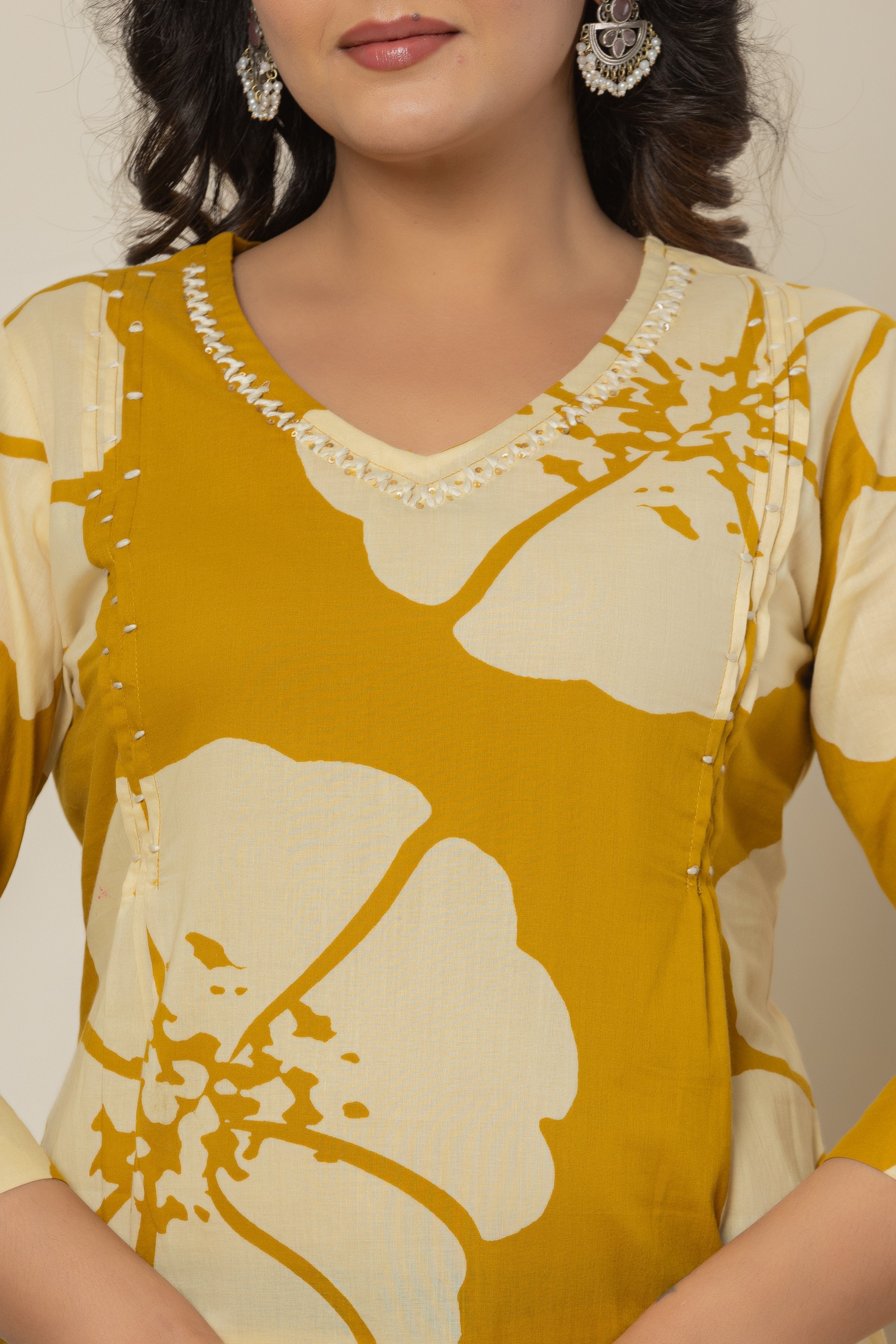 Golden Blossom Women's Dupatta Cotton Sleepwear Set – Yellow Floral Printed