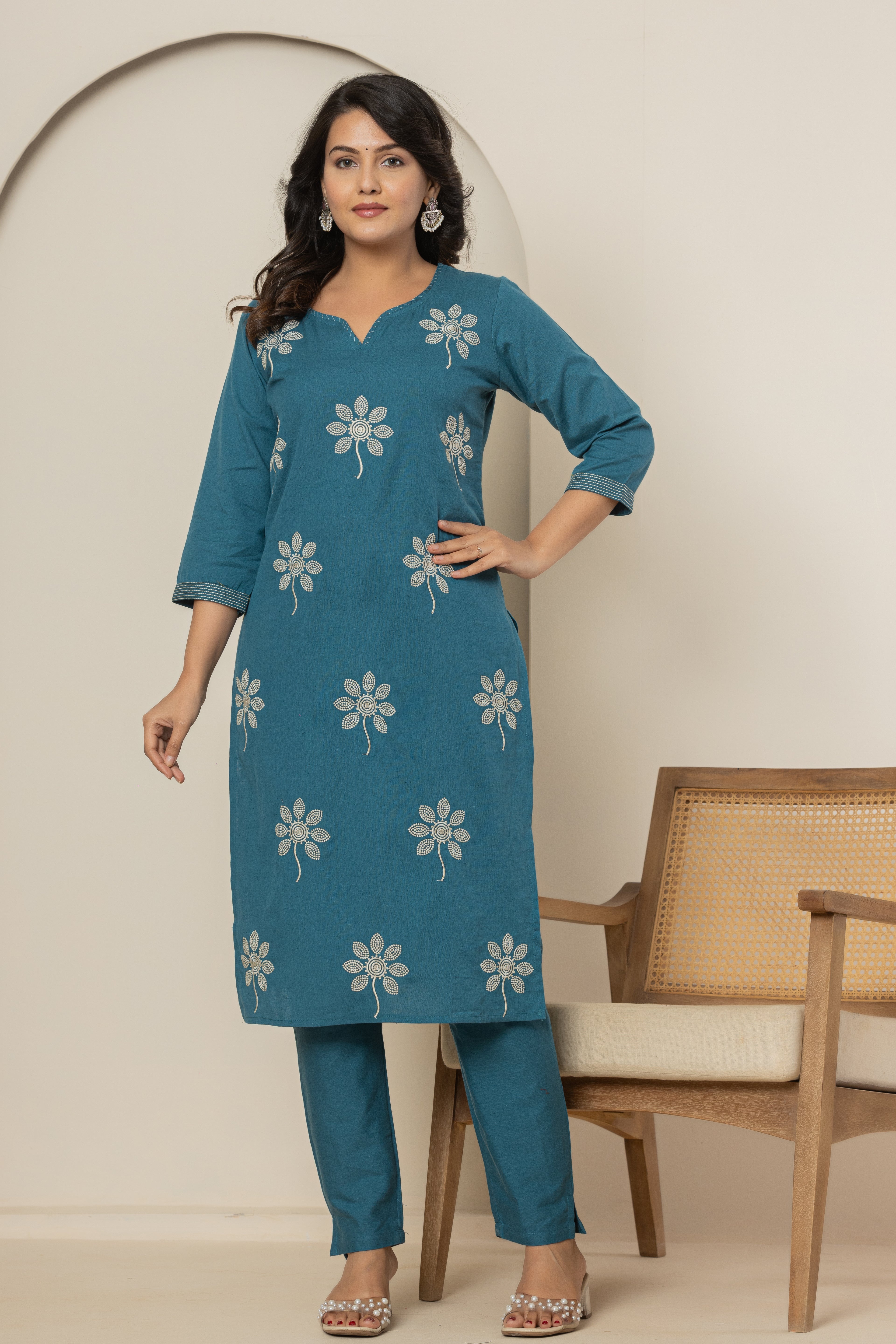 Blue Bloom Women's Dupatta Cotton Sleepwear Set