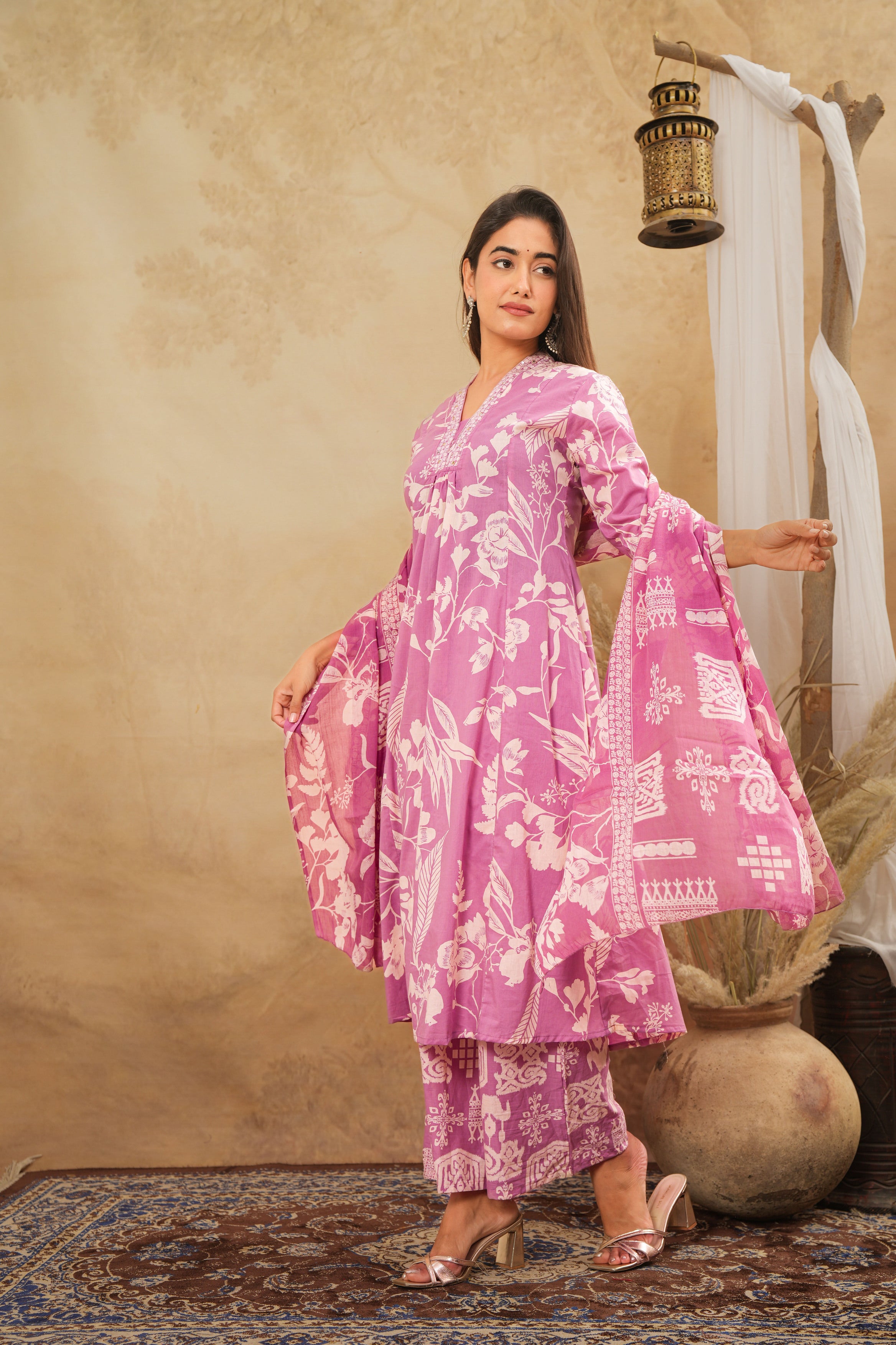 Pink Blossom Women's Dupatta Cotton Set – Floral Printed