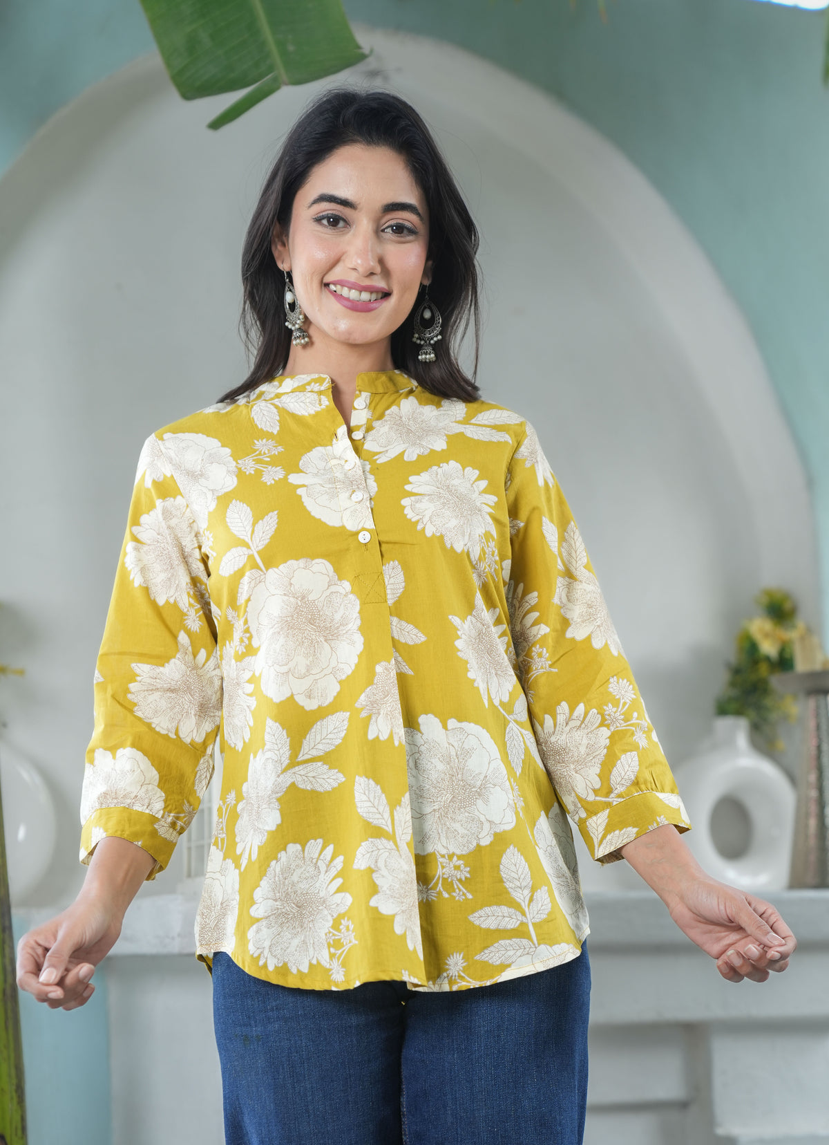 Yellow Floral Top Ethnic Wear for Women