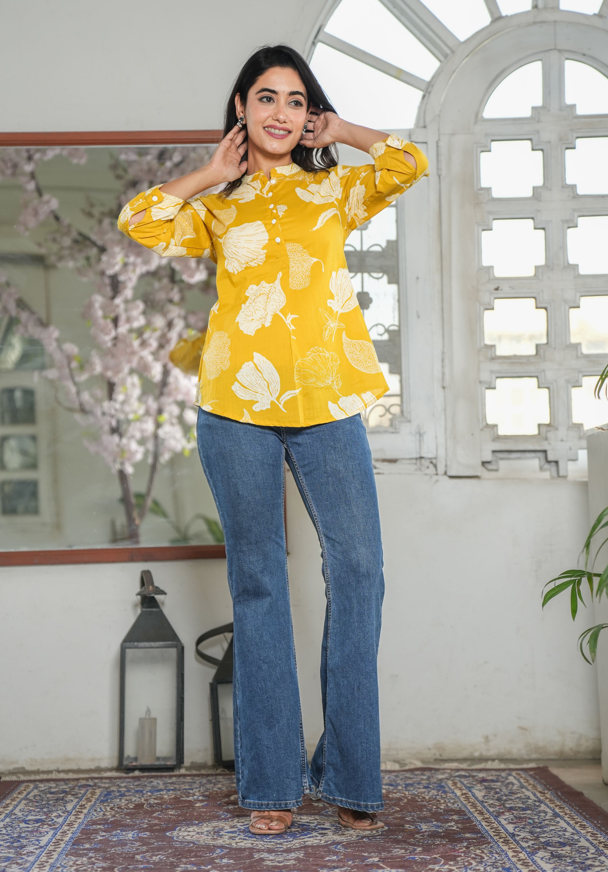 Golden Meadow Floral Top for Women