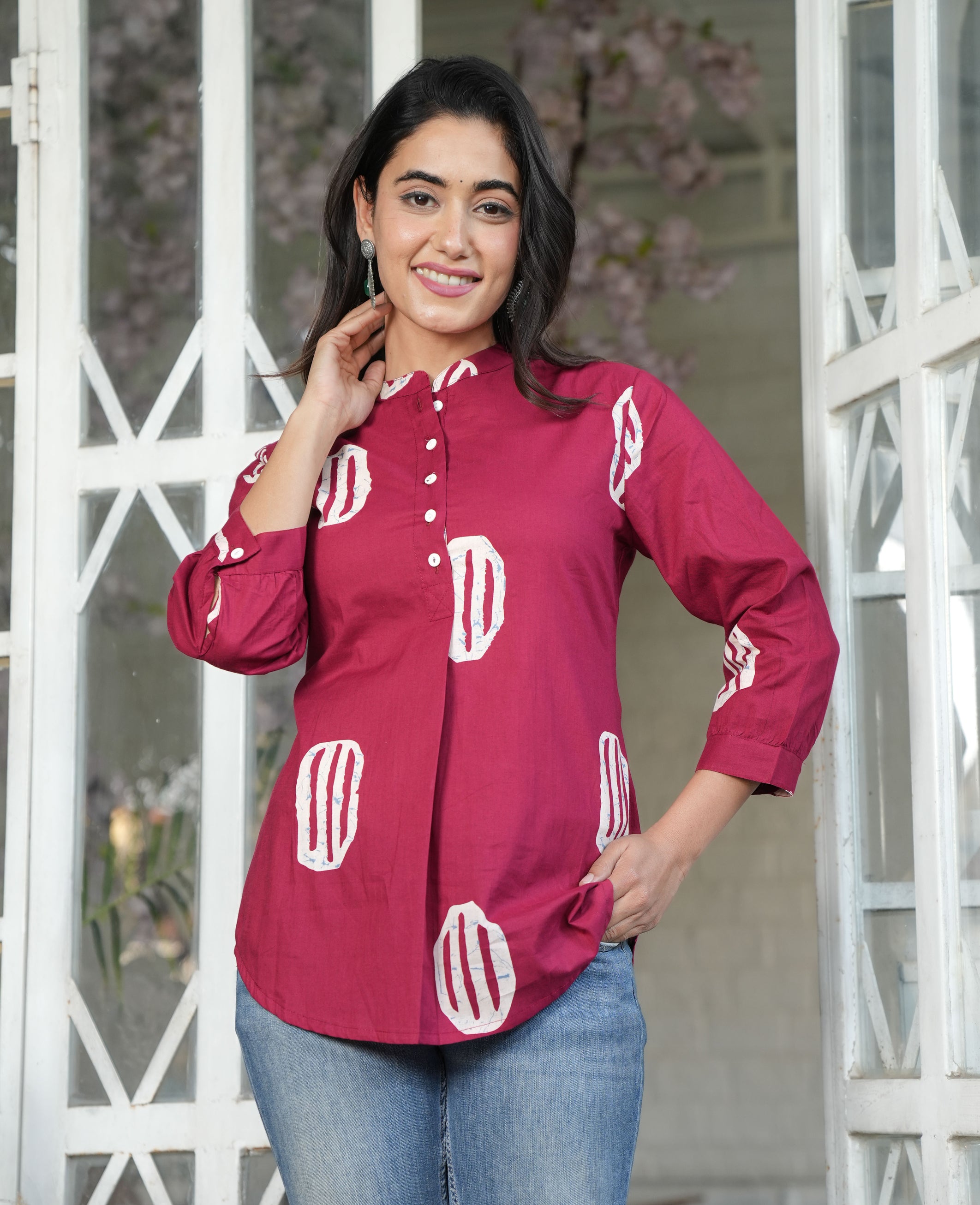 Crimson Garden Floral Top for Women