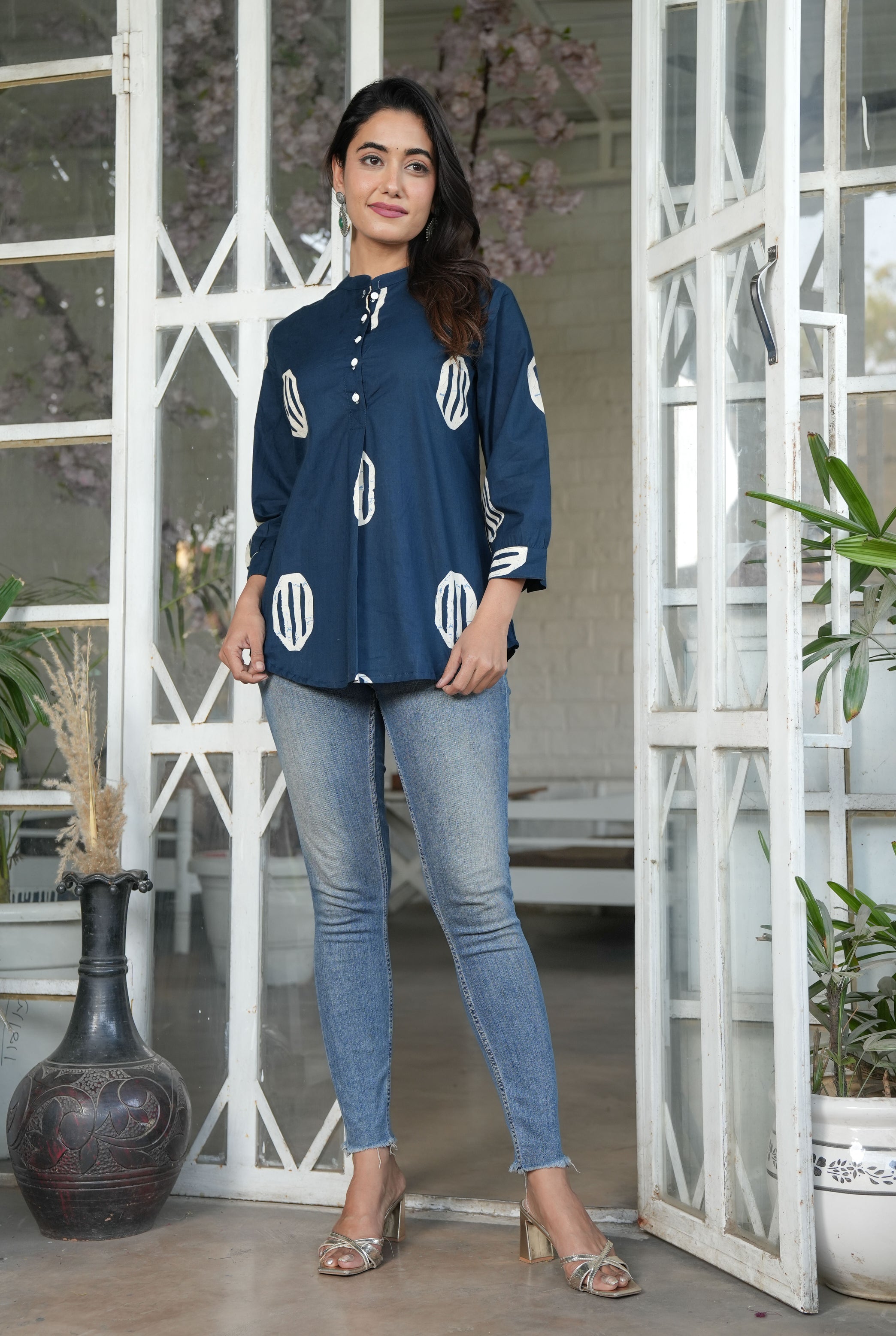 Azure Blossom Floral Top for Women