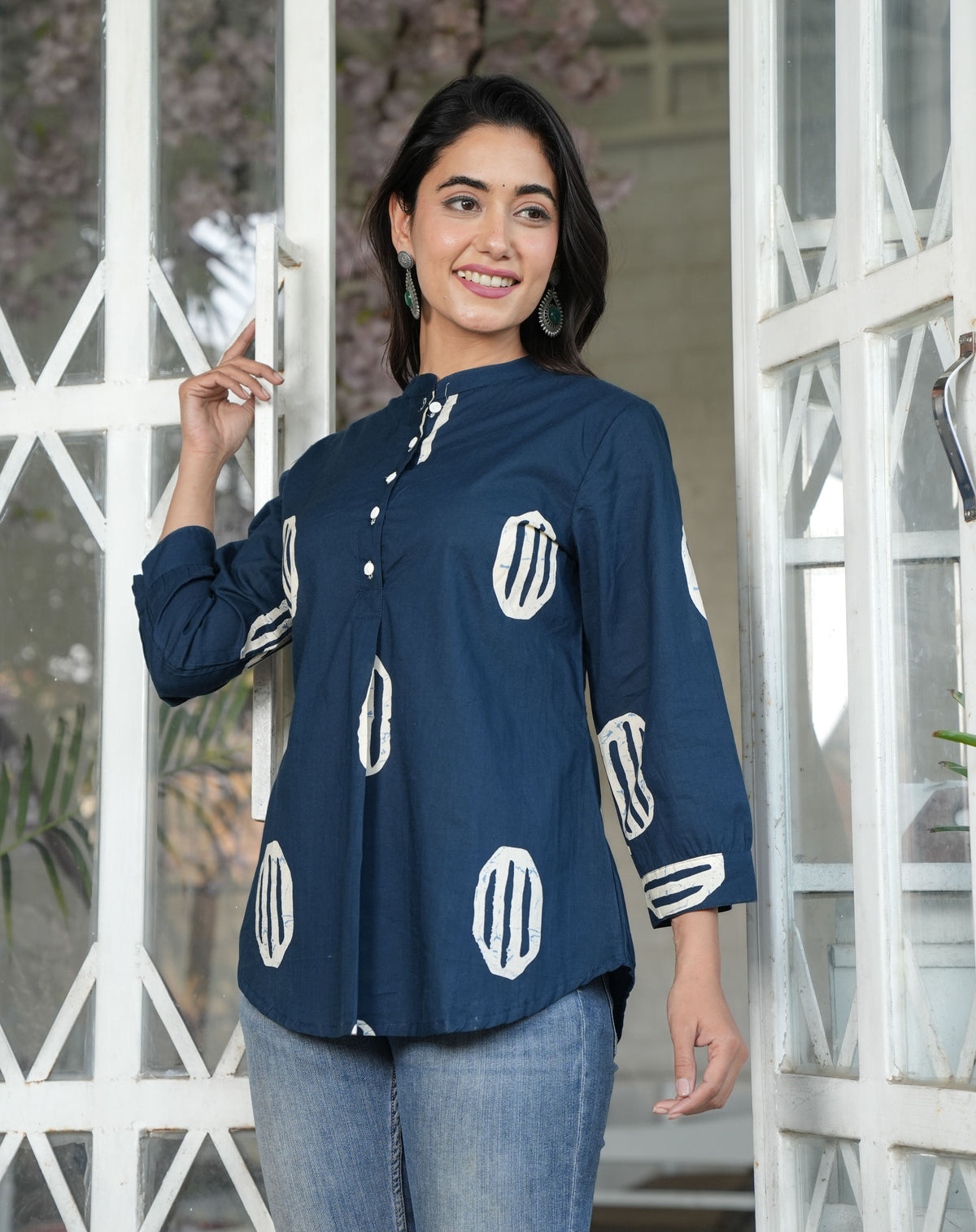Azure Blossom Floral Top for Women