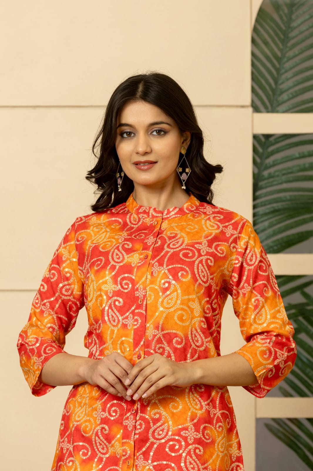 Jaipuri Printed Sunset Blossom CORD Set - Red & Orange